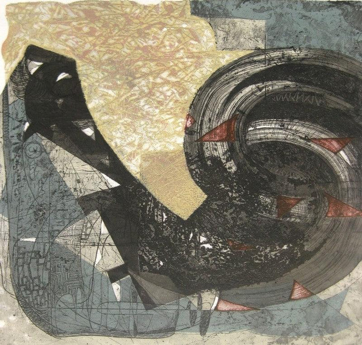 Abstract printmaking titled 'Exist Of Life 4', 20x20 inches, by artist Kavita Mehrotra on Paper