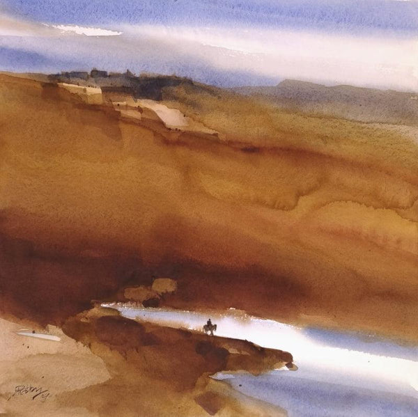 Landscape watercolor painting titled 'Exit Or Exile', 16x16 inches, by artist Prashant Prabhu on Arches Paper