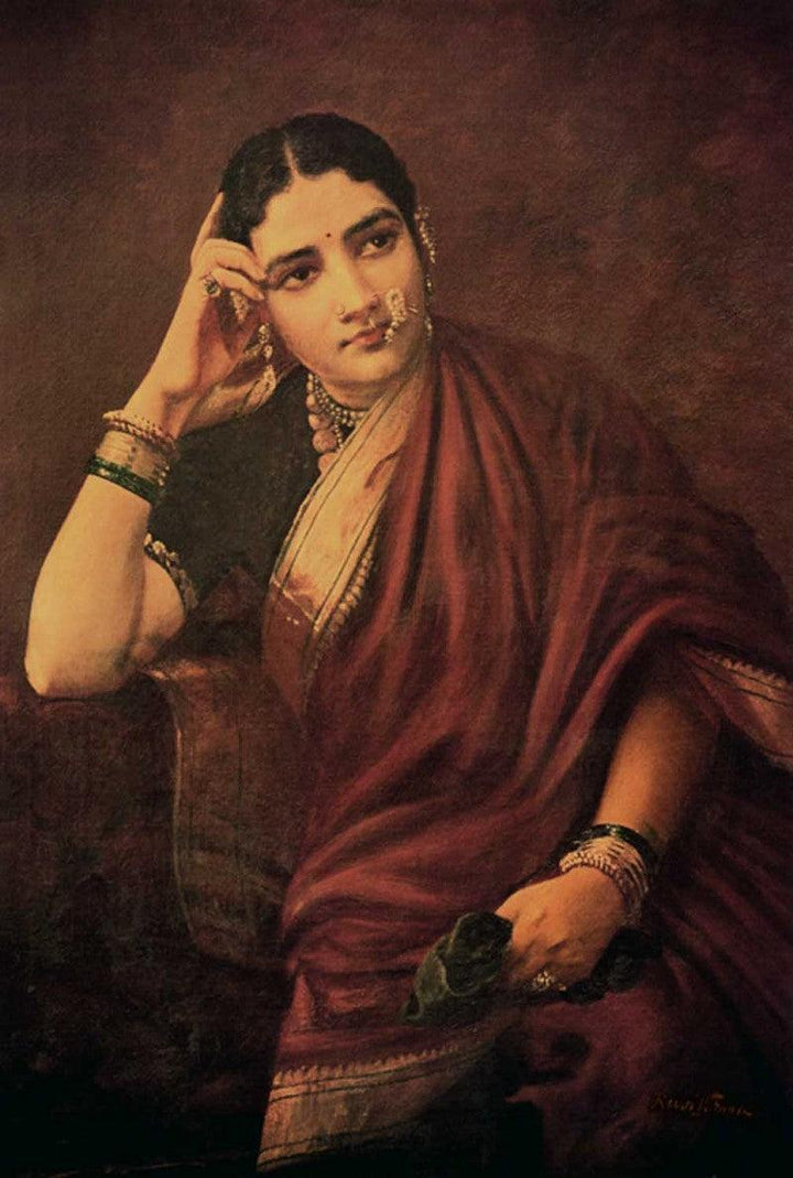 Figurative oil painting titled 'Expectation', 36x25 inches, by artist Raja Ravi Varma Reproduction on Canvas