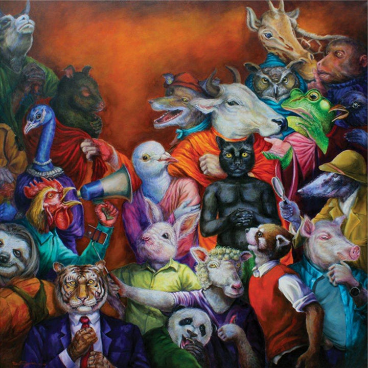 Lifestyle mixed media painting titled 'Exploitation', 60x60 inches, by artist Minal Rajurkar on Canvas