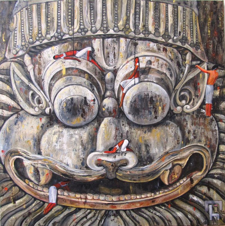 Surrealist acrylic painting titled 'Exploring The Divine Iii', 36x36 inches, by artist Suruchi Jamkar on Canvas