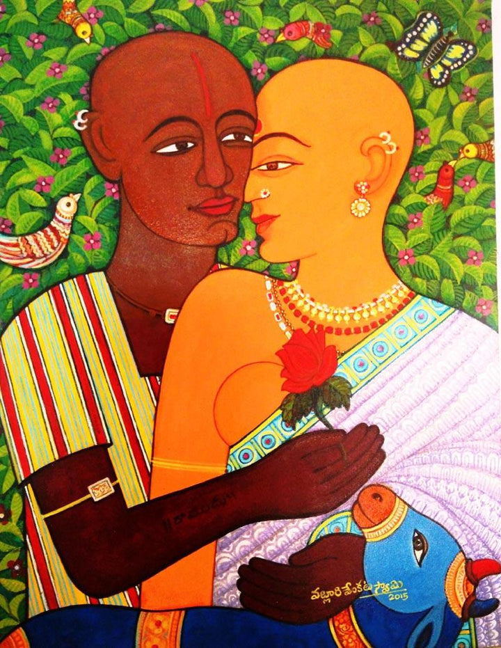 Figurative acrylic painting titled 'Expression Of Love', 24x18 inches, by artist V.v. Swamy on Canvas