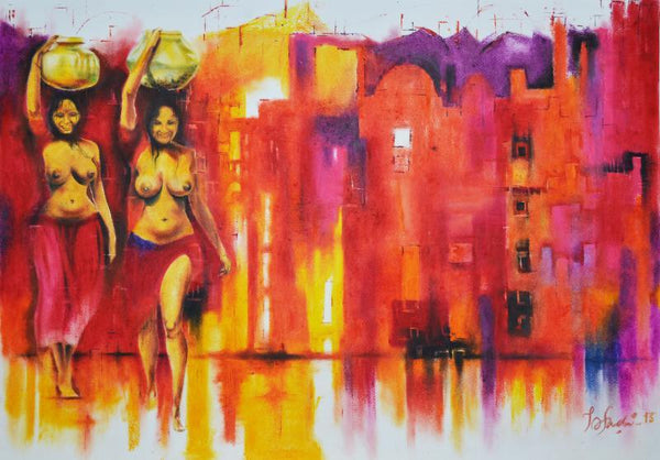 Nude oil pastel painting titled 'Expressions Of Emancipation 2', 25x36 inches, by artist Tejinder Ladi  Singh on Paper