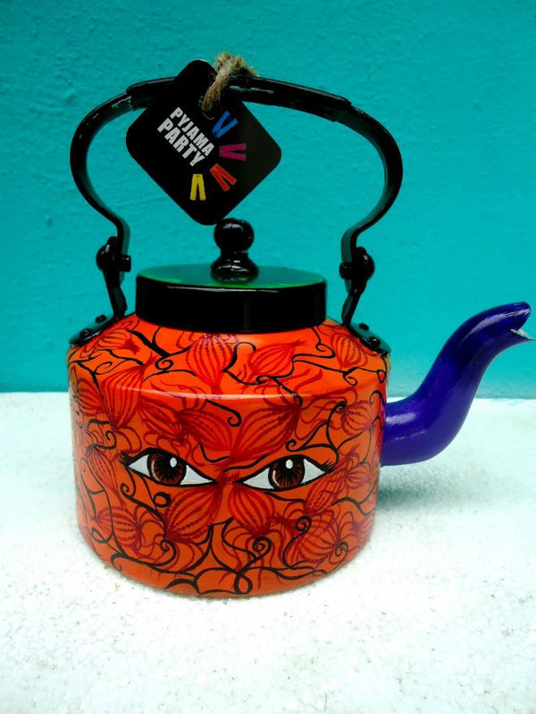 Lifestyle craft titled 'Eye Opener Tea Kettle', 9x9x7 inches, by artist Rithika Kumar on Aluminium