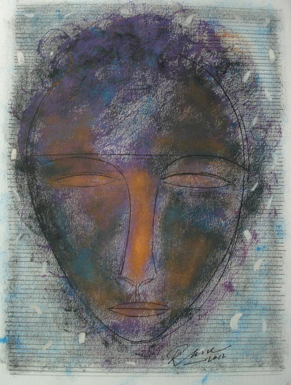 Figurative mixed media painting titled 'Face 1', 14x10 inches, by artist D S Rane on Paper