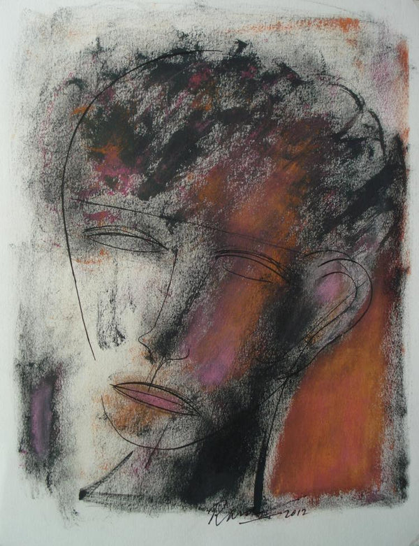 Figurative mixed media painting titled 'Face 2', 14x10 inches, by artist D S Rane on Paper