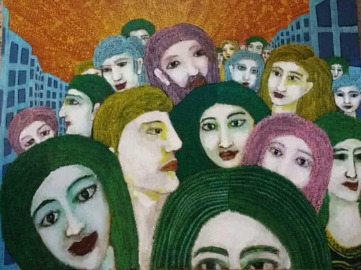 Fantasy acrylic painting titled 'Face In The Crowd', 30x36 inches, by artist Sambuddha Gupta on Canvas