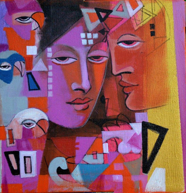 Figurative acrylic painting titled 'Face Within', 12x12 inches, by artist Madan Lal on Canvas