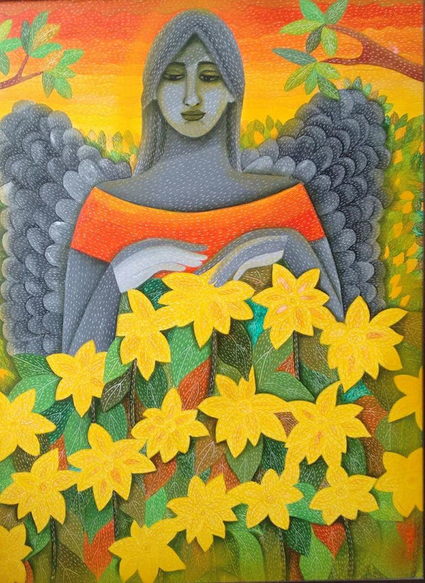 Figurative acrylic painting titled 'Fairy', 36x28 inches, by artist Sadaf Beg Khan on canvas