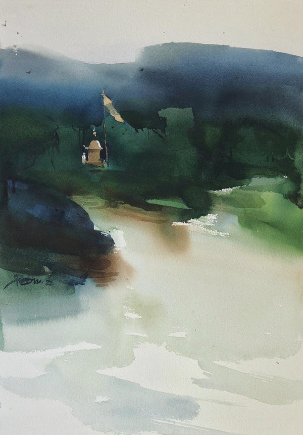 Landscape watercolor painting titled 'Faith In Peace', 20x14 inches, by artist Prashant Prabhu on Waterford Paper