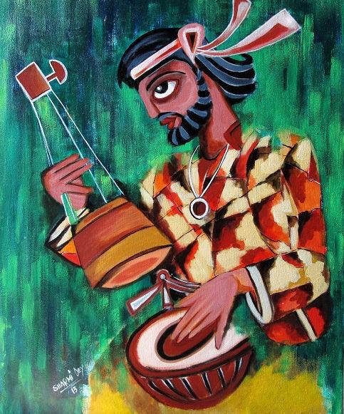 Figurative acrylic painting titled 'Fakir', 30x24 inches, by artist Sharmi Dey on Canvas