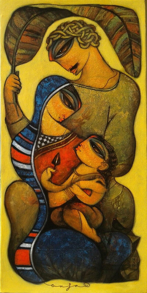 Figurative acrylic painting titled 'Family 1', 27x35 inches, by artist Ramesh Gujar on Canvas