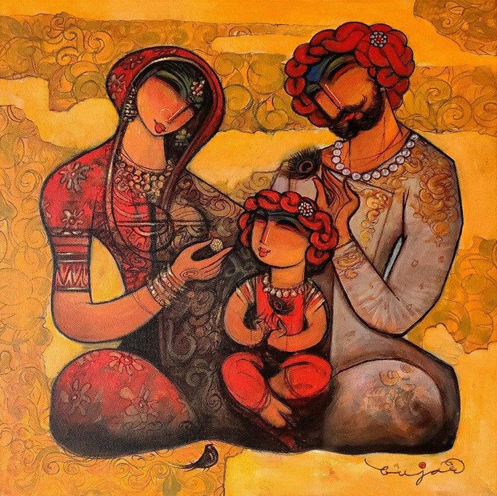 Figurative acrylic painting titled 'Family 5', 24x24 inches, by artist Ramesh Gujar on Canvas