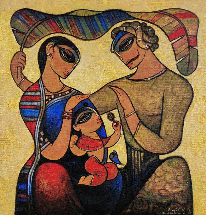 Figurative acrylic painting titled 'Family 6', 24x24 inches, by artist Ramesh Gujar on Canvas