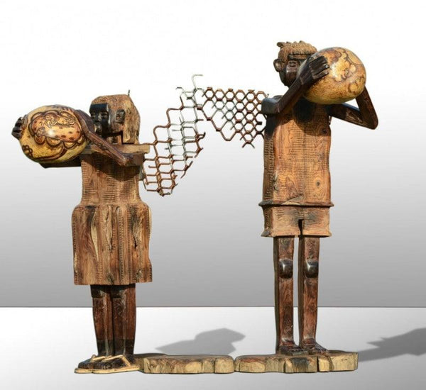 Lifestyle sculpture titled 'Fantasy 1', 53x32x20 inches, by artist Indira Ghosh on wood and metal scrap