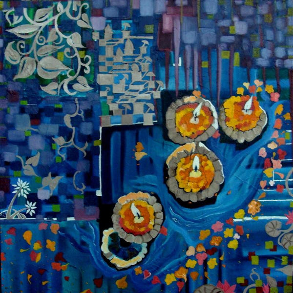 Abstract mixed media painting titled 'Farewell To Civilisation', 38x32 inches, by artist Nishant Mishra on Canvas