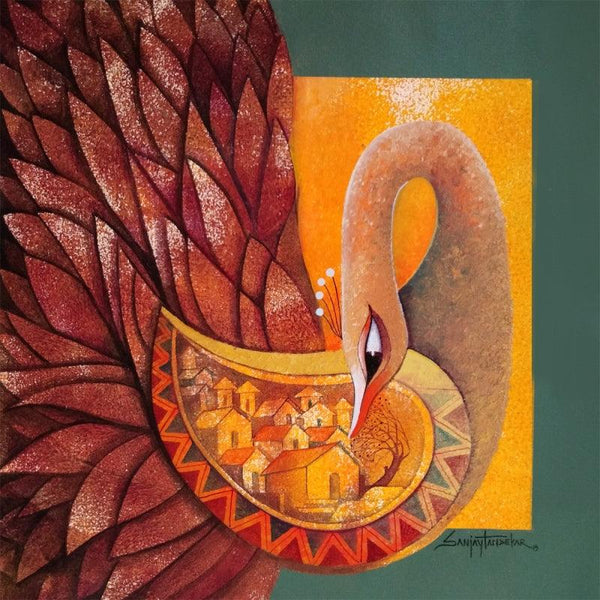 Animals acrylic painting titled 'Fascination 1', 15x15 inches, by artist Sanjay Tandekar on Canvas Board