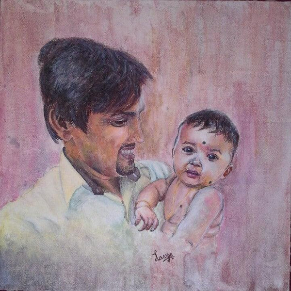 Portrait acrylic painting titled 'Fathers Pride', 12x12 inches, by artist Lasya Upadhyaya on Canvas Board