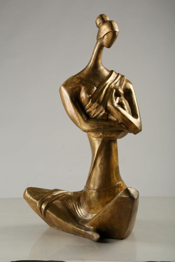 Figurative sculpture titled 'Feeding Mother', 38x24x13 inches, by artist Tapas Sarkar on Bronze