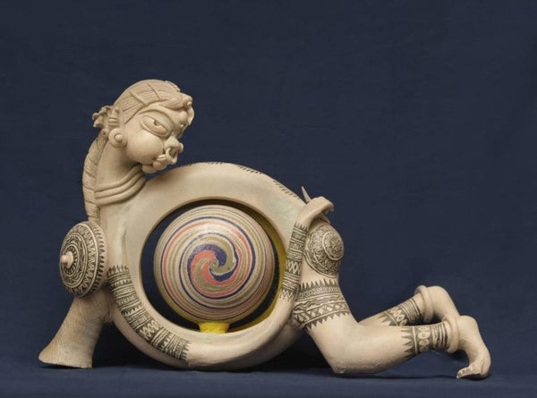 Figurative sculpture titled 'Feeling 2', 15x24x6 inches, by artist Narottam Das on Ceramic