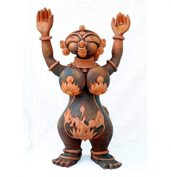 Religious sculpture titled 'Feeling', 30x10x8 inches, by artist Narottam Das on Terracotta, Engobe