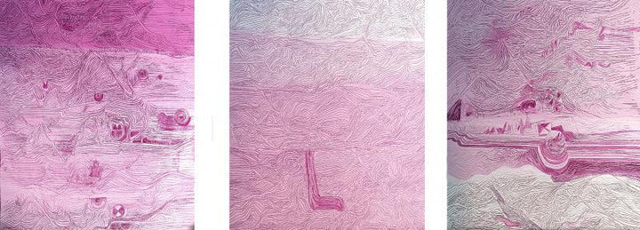 Abstract mixed media painting titled 'Feeling Line 33', 18x48 inches, by artist Suhani Jain on Canvas