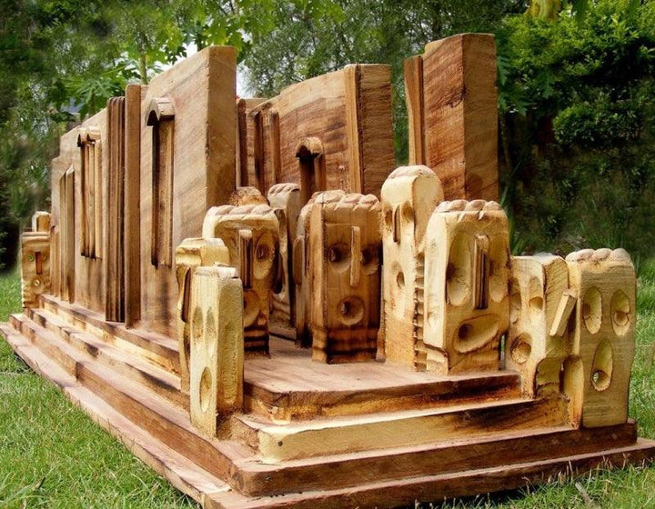 Lifestyle sculpture titled 'Fenced In', 52x17x14 inches, by artist Indira Ghosh on Wood