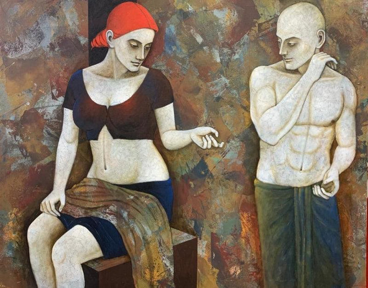 Figurative acrylic painting titled 'Fervour', 48x60 inches, by artist Asit Kumar Patnaik on Canvas