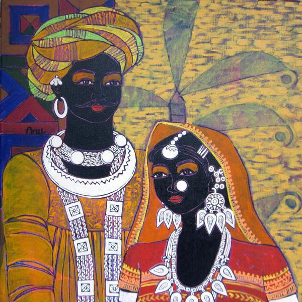 Figurative acrylic painting titled 'Festive Rhythm 59', 20x20 inches, by artist Anuradha Thakur on Canvas