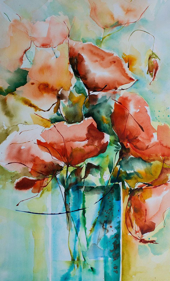 Still-life watercolor painting titled 'Feux bengale', 12x20 inches, by artist Veronique Piaser-moyen on Paper