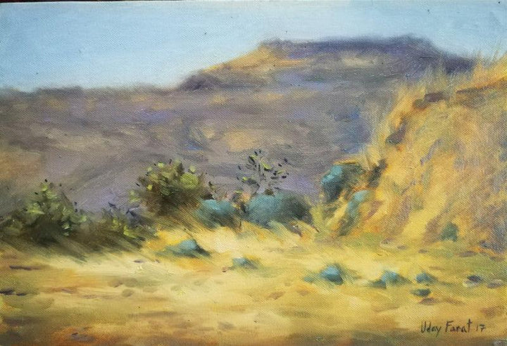 Landscape oil painting titled 'Field 1', 16x12 inches, by artist Uday Farat on Canvas