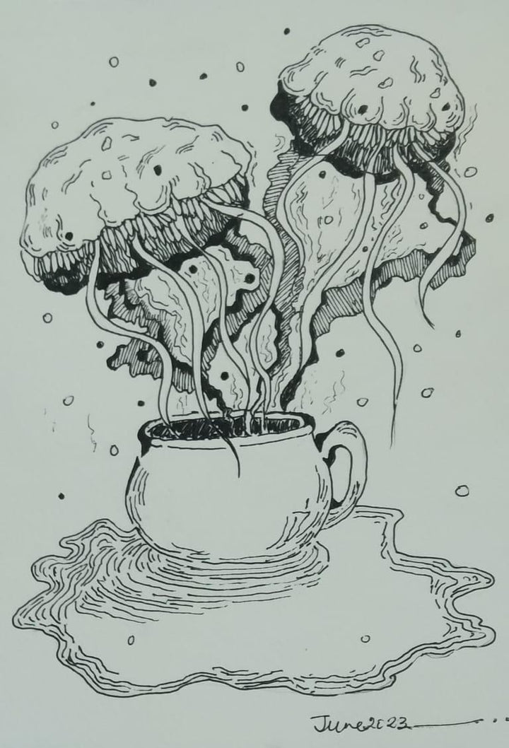 contemporary pen-ink drawing titled 'Figments Of Imagination 2', 8x6 inch, by artist Lopamudra Pakira on Paper