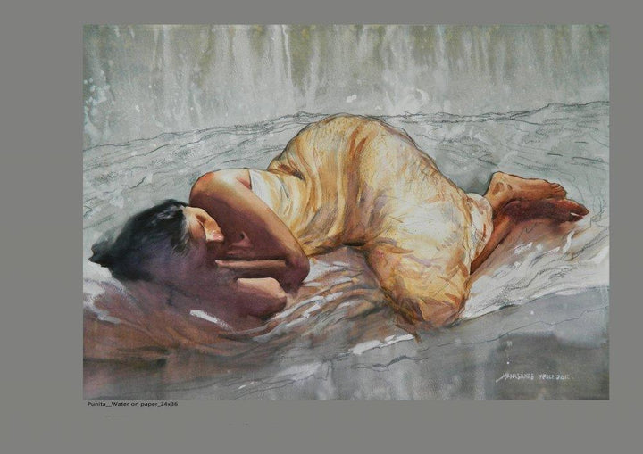 Nude watercolor painting titled 'Figure 1', 24x30 inches, by artist NanaSaheb Yeole on Paper