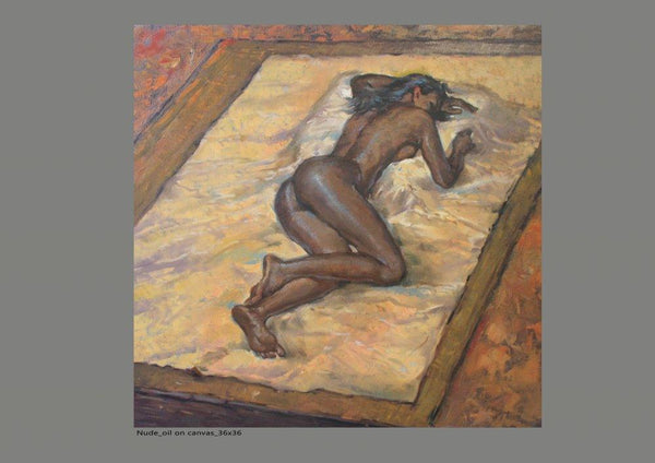 Nude oil painting titled 'Figure 2', 36x36 inches, by artist NanaSaheb Yeole on Canvas