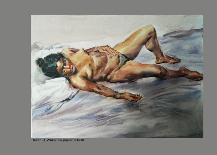 Nude watercolor painting titled 'Figure 3', 24x30 inches, by artist NanaSaheb Yeole on Paper