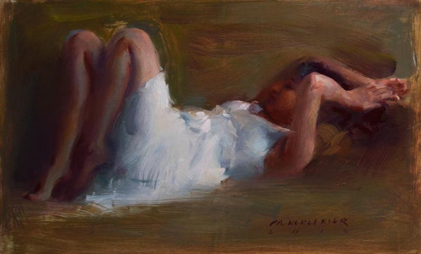 Figurative oil painting titled 'Figure IX', 13x21 inches, by artist Pramod Kurlekar on Canvas