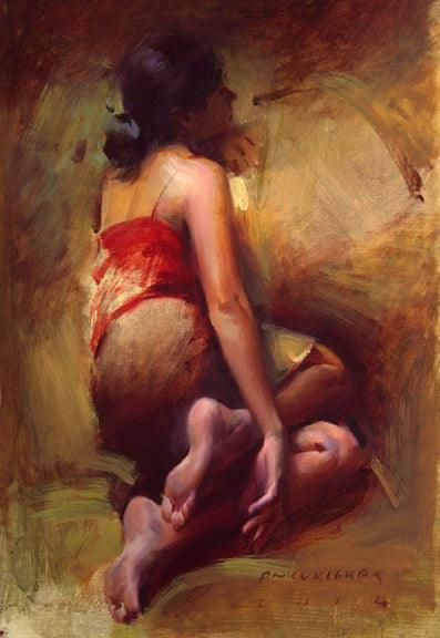 Figurative oil painting titled 'Figure VI', 15x22 inches, by artist Pramod Kurlekar on Canvas