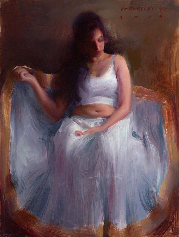 Figurative oil painting titled 'Figure VII', 17x21 inches, by artist Pramod Kurlekar on Canvas