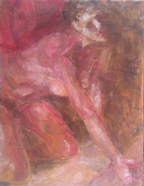 Nude oil painting titled 'Figurescape 01', 24x18 inches, by artist Prasad Bhardwaja on Canvas