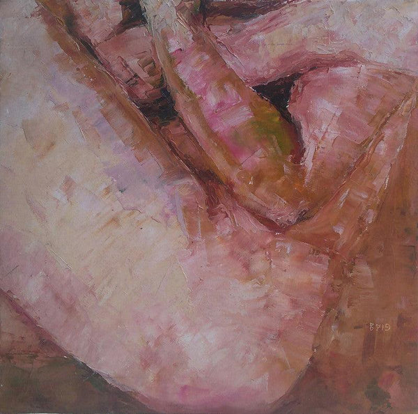 Nude oil painting titled 'Figurescape 05', 15x15 inches, by artist Prasad Bhardwaja on Canvas