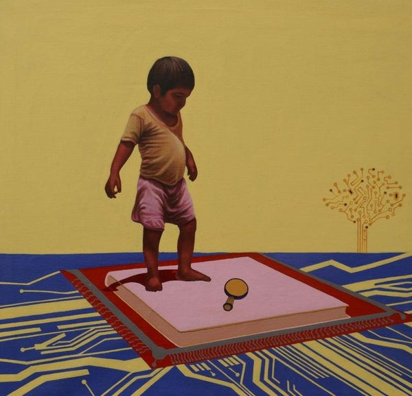 contemporary acrylic oil painting titled 'Finding Meaning Of Life', 21x21 inches, by artist Jitendra Saini on Canvas