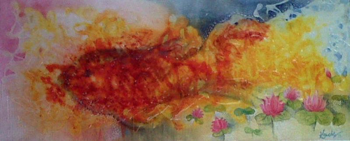 Abstract mixed media painting titled 'Fish', 12x24 inches, by artist Shuchi Khanna on Canvas