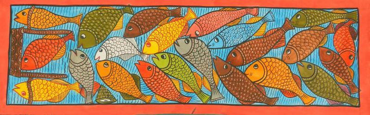 Animals watercolor painting titled 'Fish Pool', 15x6 inches, by artist Amaidi Crafeteria on Paper