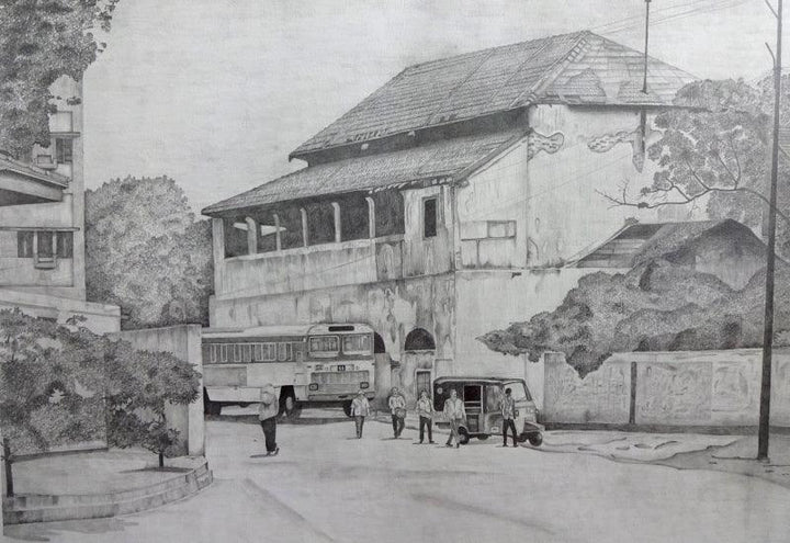 Cityscape pencil drawing titled 'Fishing Harbour 1', 12x15 inches, by artist Shiva Prasad Reddy on Paper