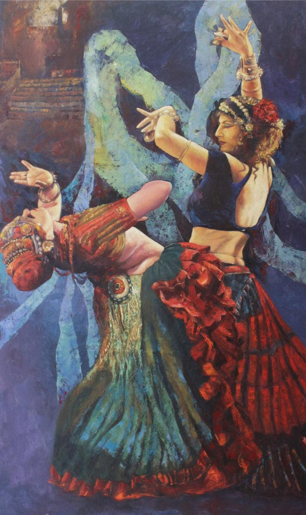Figurative oil painting titled 'Flamenco 1', 60x36 inches, by artist Ashis Mondal on Canvas