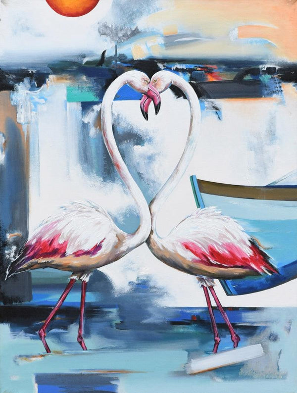 Animals acrylic painting titled 'Flamingo 1', 48x36 inches, by artist Vishwajeet Naik on Canvas