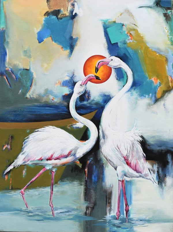 Animals acrylic painting titled 'Flamingo 2', 48x36 inches, by artist Vishwajeet Naik on Canvas