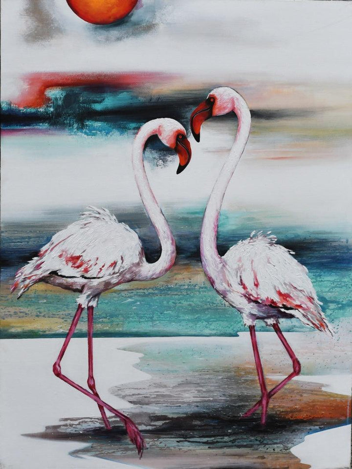 Animals acrylic painting titled 'Flamingo 3', 48x36 inches, by artist Vishwajeet Naik on Canvas