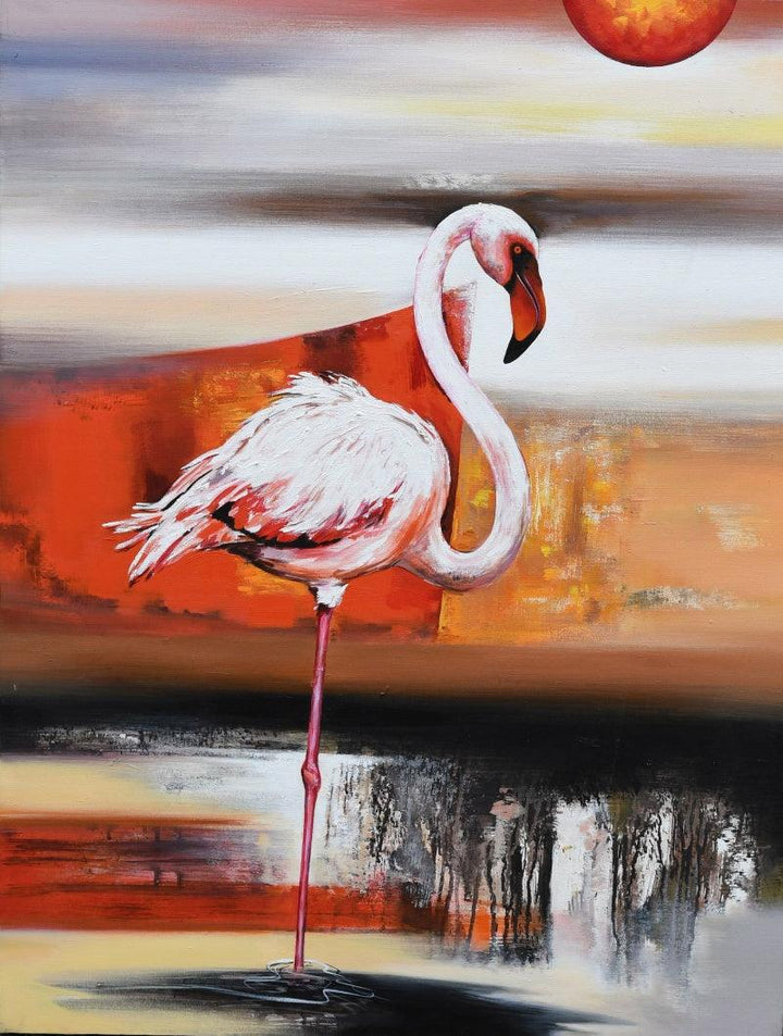 Animals acrylic painting titled 'Flamingo 4', 48x36 inches, by artist Vishwajeet Naik on Canvas