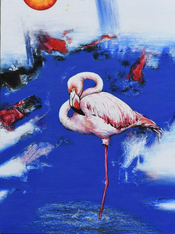 Animals acrylic painting titled 'Flamingo 5', 48x36 inches, by artist Vishwajeet Naik on Canvas